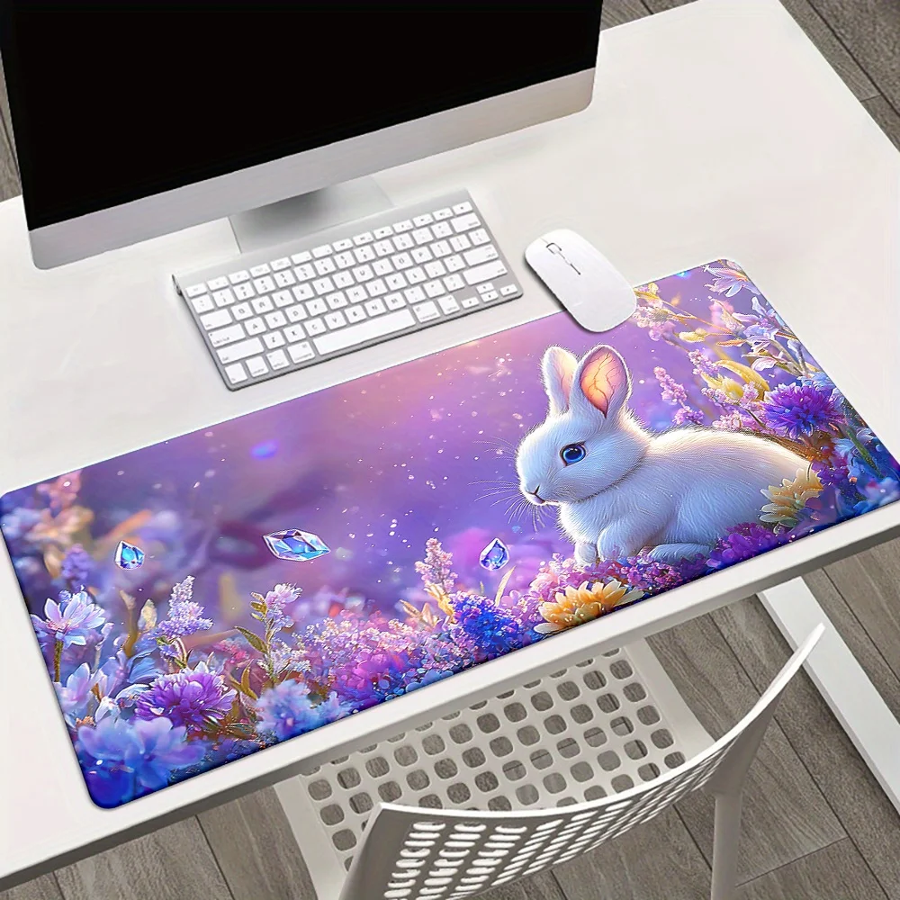 

Enchanting Purple Crystal Flower & Rabbit Design Gaming Mouse Pad - Large Anti-Slip Rubber Desk Mat for Office, PC, and Laptop,