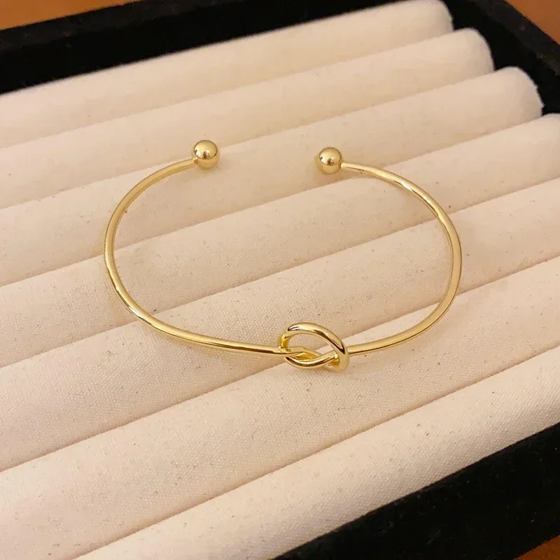 Plated Knotted Opening Bangles for Women Minimalist Fashion Metal Hollow Cuff Bracelet Charm Punk Bangle Party Hand Jewelry image 5