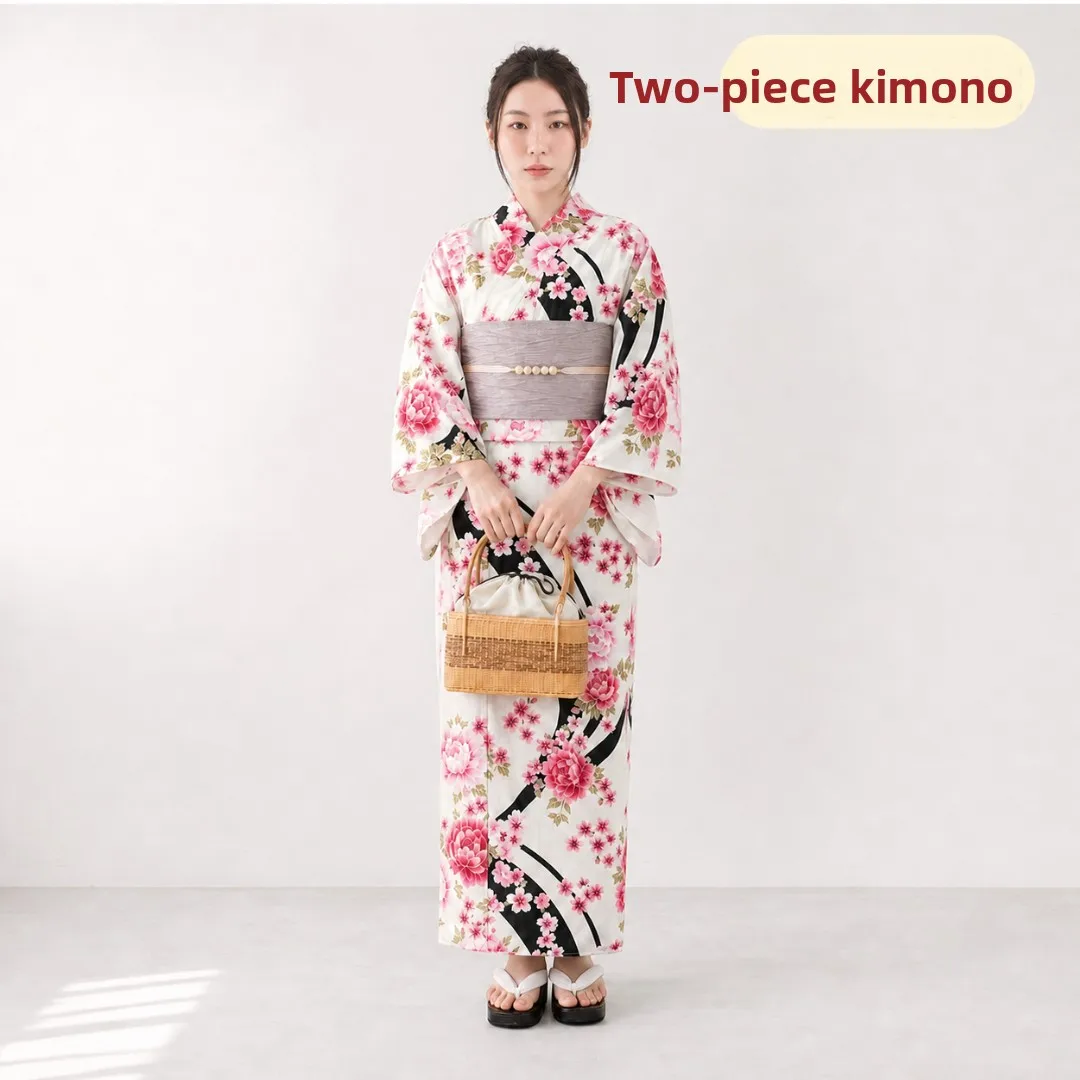 Women's Kimono Style Two-Piece Bathrobe Black Stripes Easy to Wear Quality Spring Summer Fashion Traditional Chinese Clothing
