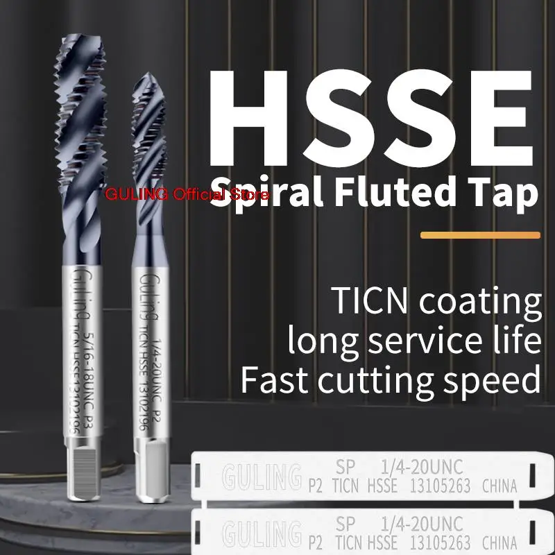 HSSE-M35 With Ticn Spiral Fluted Tap UNC 1-64 2-56 3-48 4-40 5-40 6-32 8-32 10-24 12-24 1/4 5/16 3/8 1/2 Machine Thread Taps