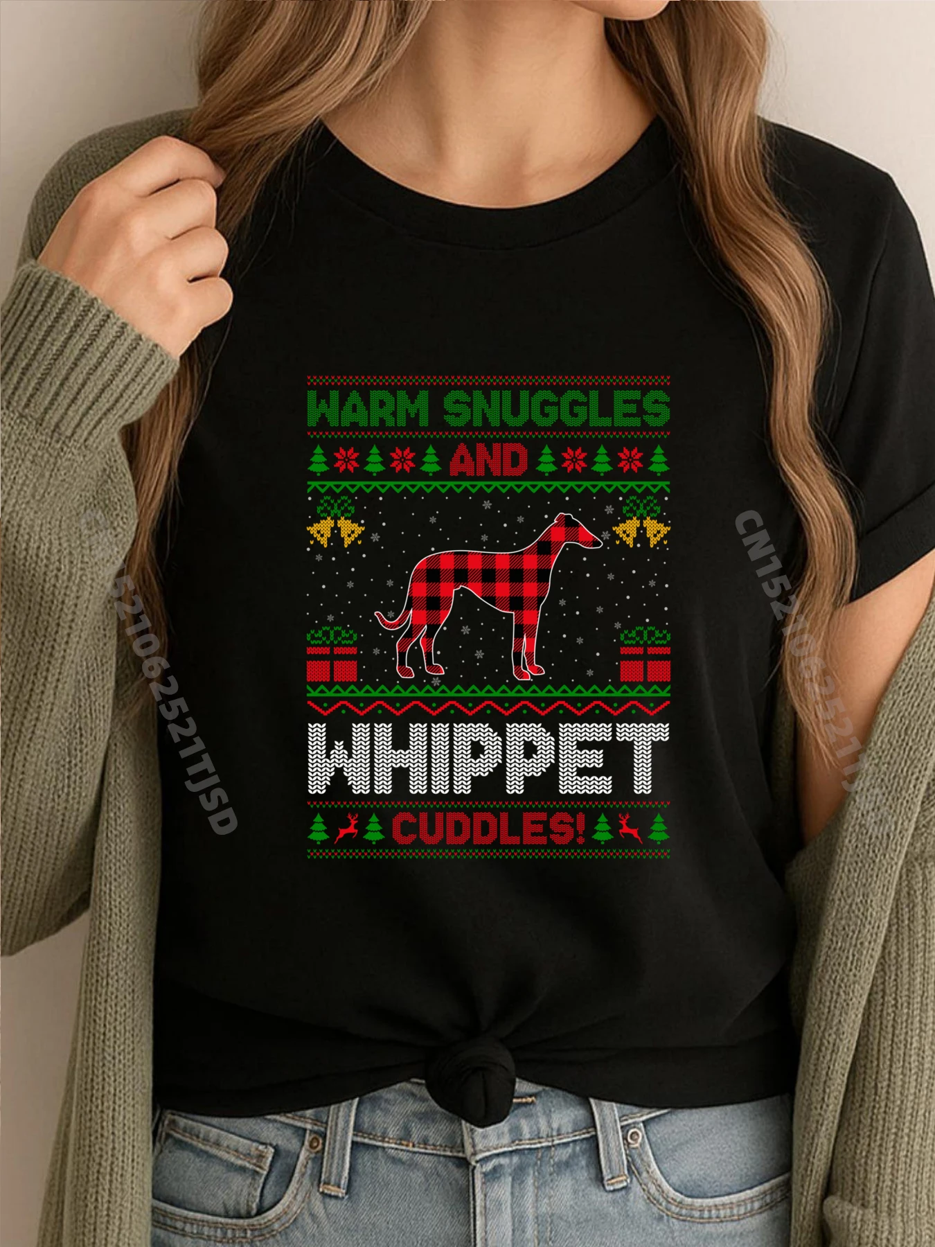 

Теплые Snuggles Ugly Cuddles Whippet Dog Рождественские черные футболки с рисунком Высококачественная мужская футболка Футболка Washed HOLIDAYS