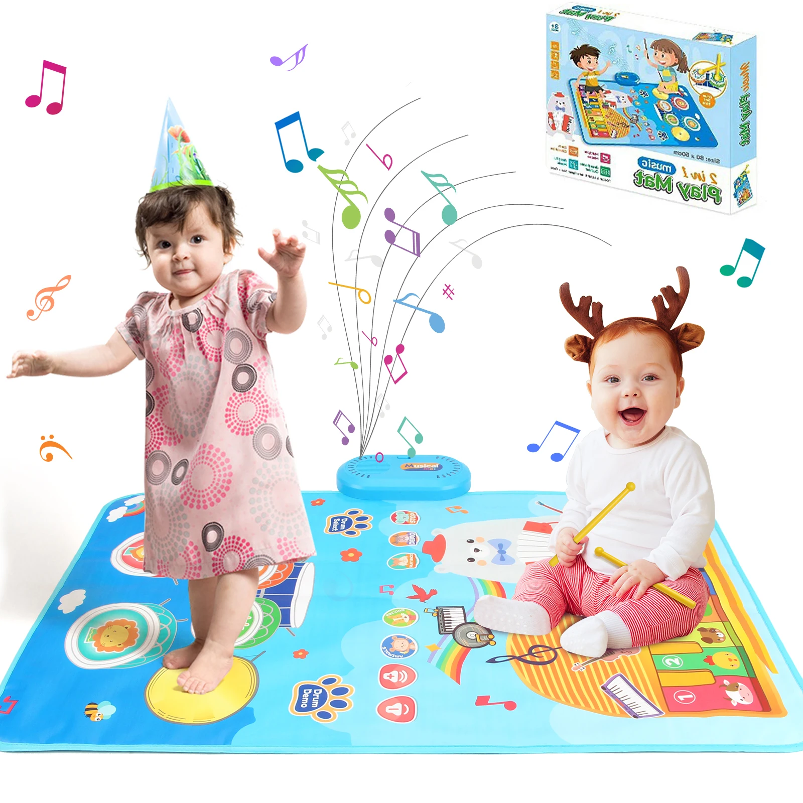 80x50cm Toddler Musical Dance Mat Piano Mat Floor Keyboard Drum Toys with Instruments Sounds Toys  Educational Toy for Kid Gifts