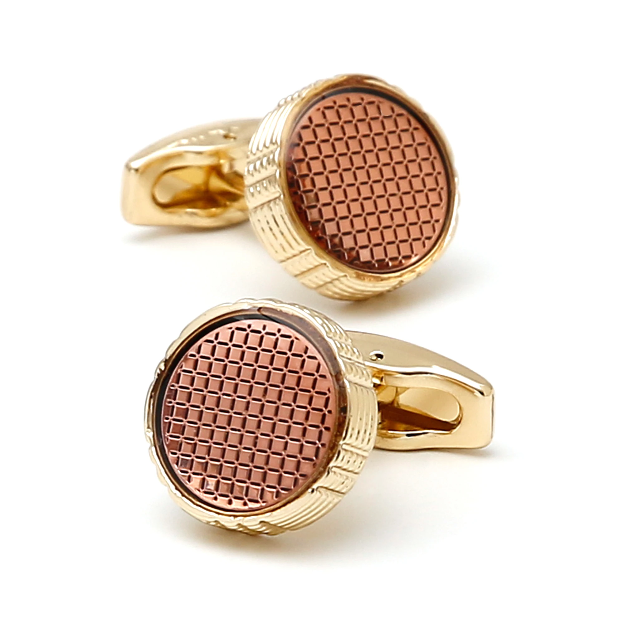 

Cufflinks for Men TOMYE XK23041 Cute Pink Stripes Round Golden Button Dress Shirt Cuff Links Jewelry