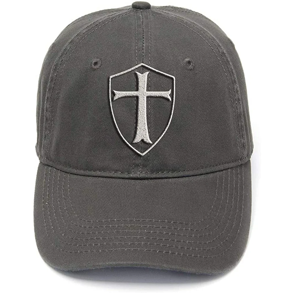 Lyprerazy Men Women Flock Printing Templar Shield Christian Knight Order Washed Cotton Adjustable Baseball Cap