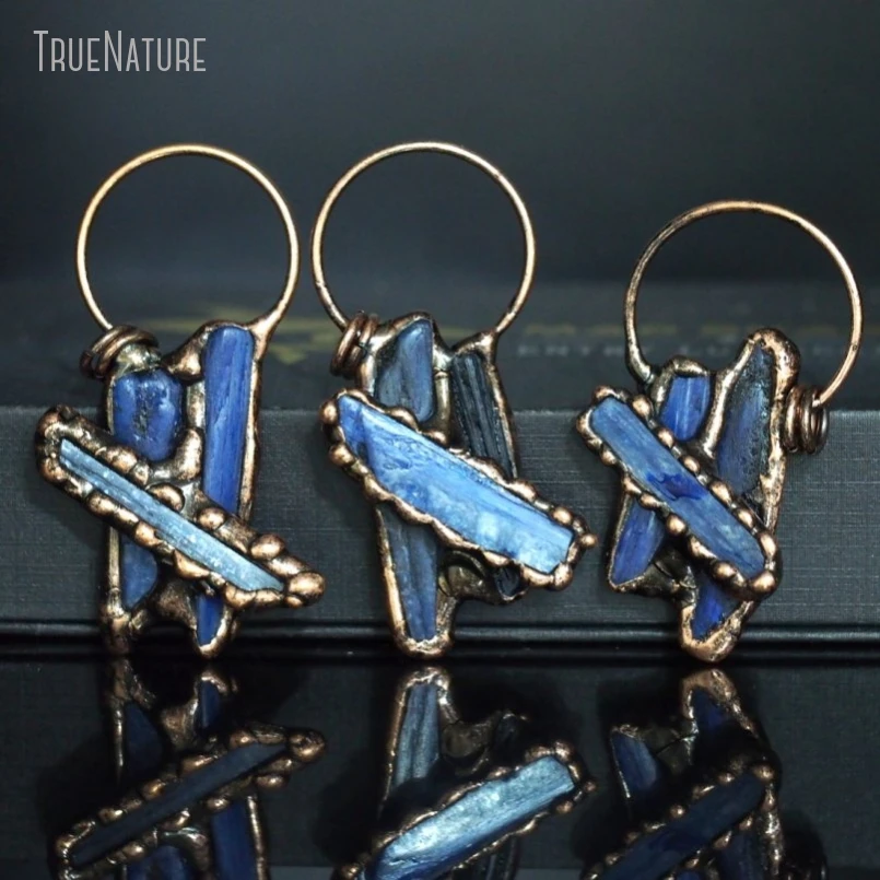 5Pcs Wholesale Vintage Handmade Raw Ore Jewelry Soldered Free Form Slice Antique Bronze Color Tin Kyanite Pendant PM48539