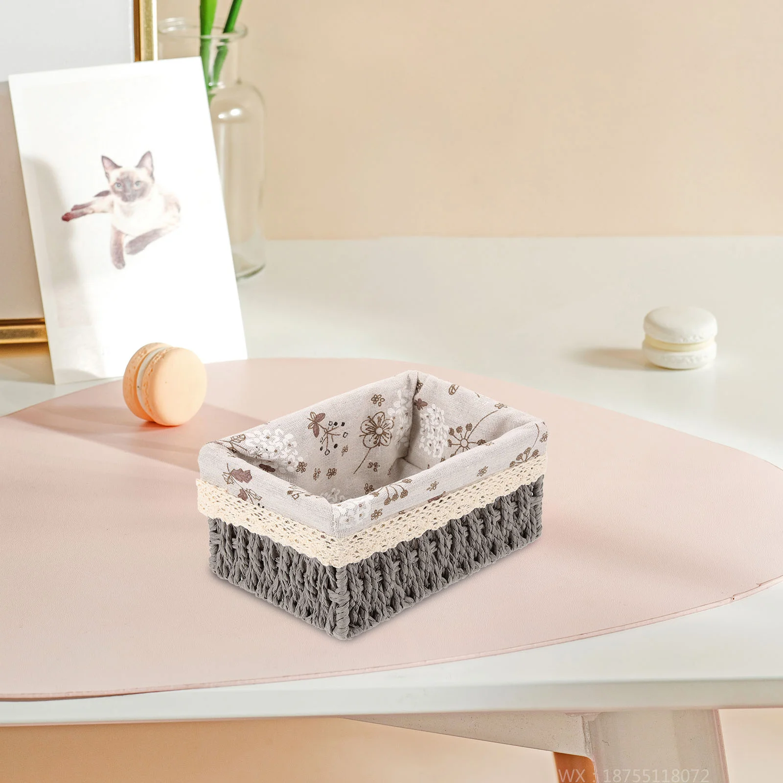Woven Fabric Desktop Storage Basket 18x12x10 Wicker Hamper Cotton Rattan Liner Home Office Bedroom ganizer