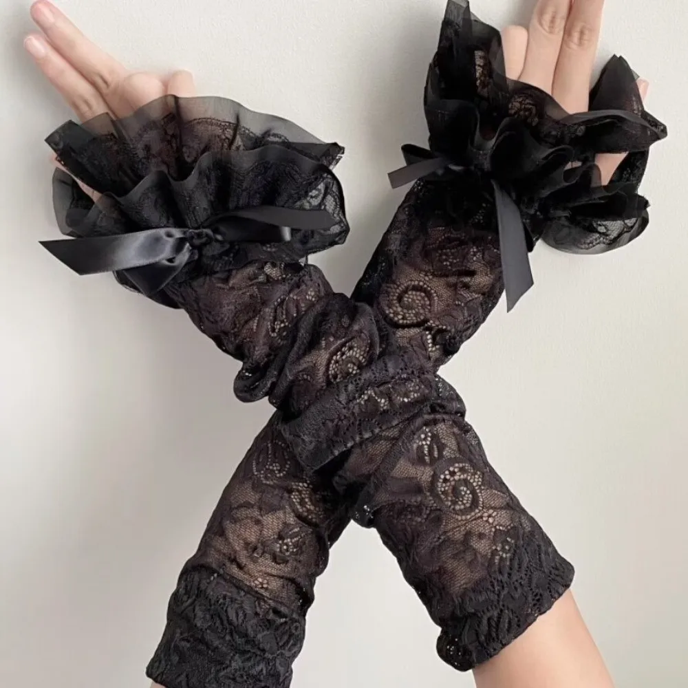 Simple Bow Lace Sleeves Lolita Thin Sunscreen Arm Sleeve Hollow Mesh Sun Protection Sleeve Summer