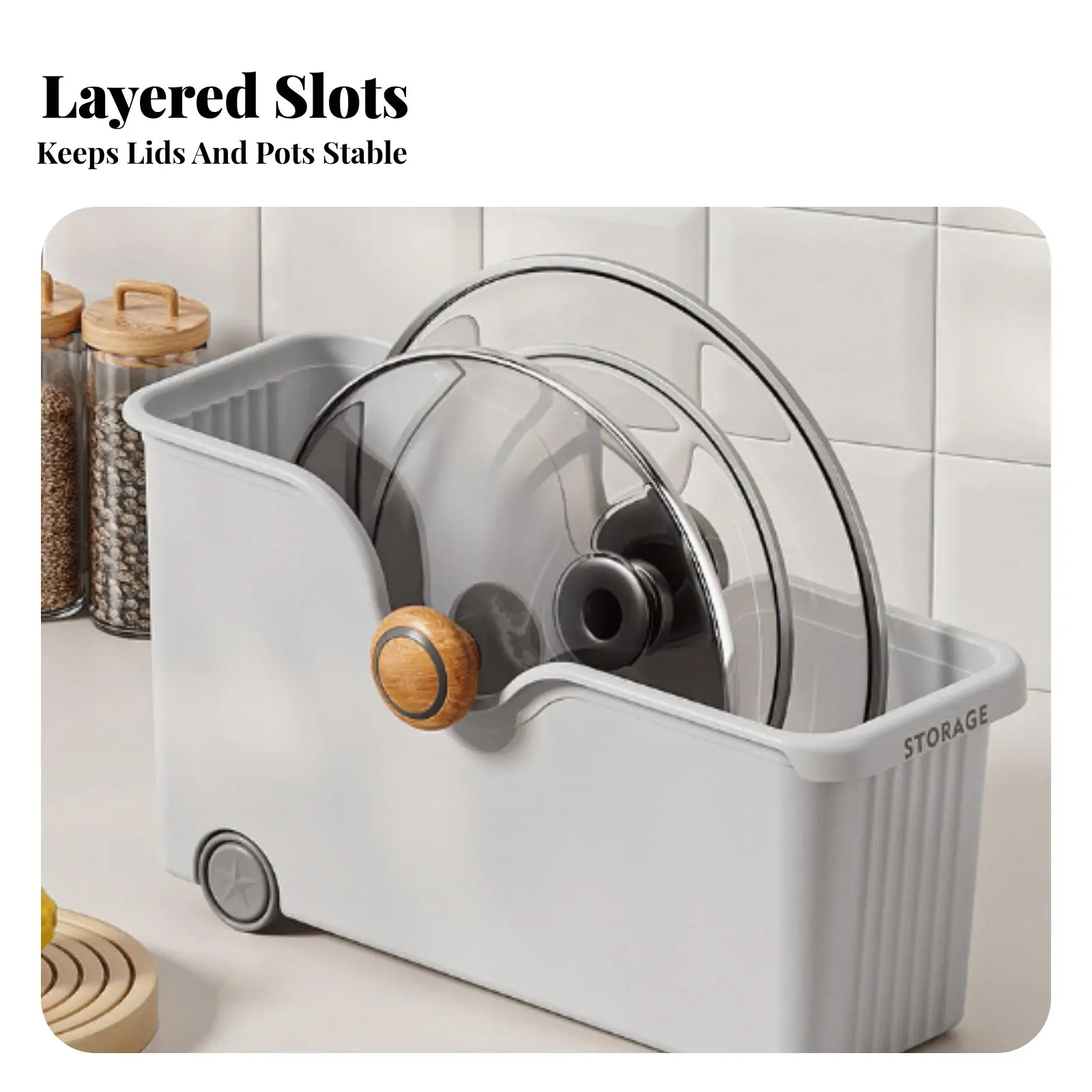 

Sliding Cacontaineret Container Built-in Lid Holder Kitchen Organizer Effortless-Slideoutward Versatile for Residents, Renters