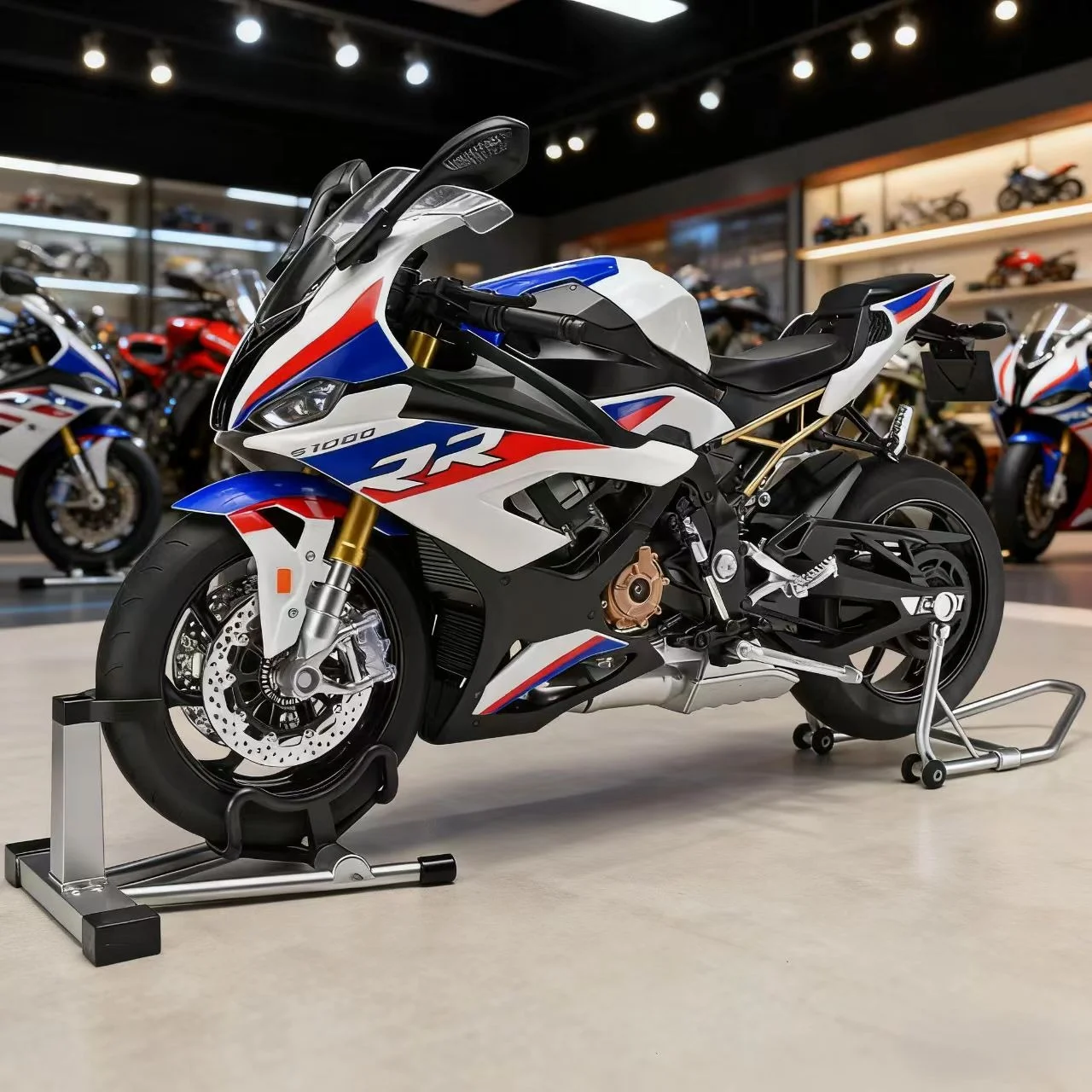 Modello extra-large in scala 1:6 replica di una motocicletta BMW S1000RR con effetto spray di avvio dell'accensione realistico Motore da ragazzo