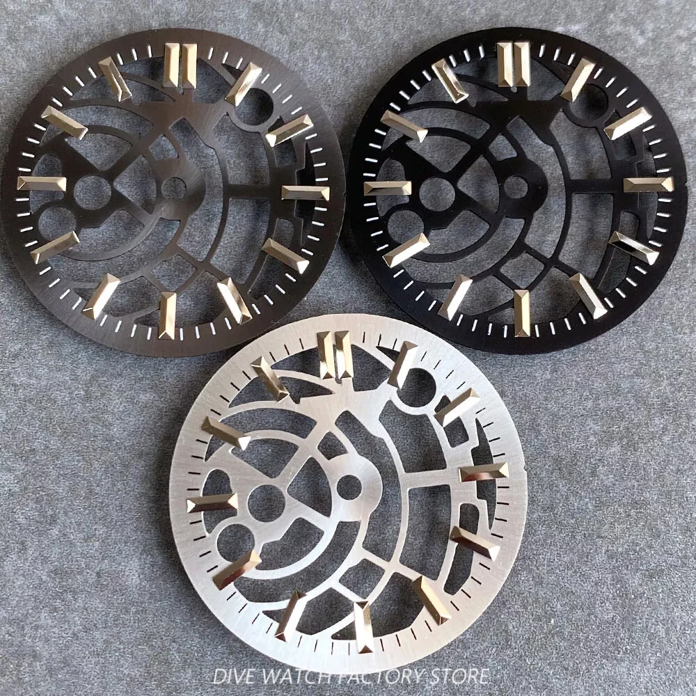 29mm Tandorio Skeleton Watch Dial for NH35 NH36 NH38 NH70 NH71 NH72 Movt Hollow Out Face Accessories Metallic/Luminous Indices