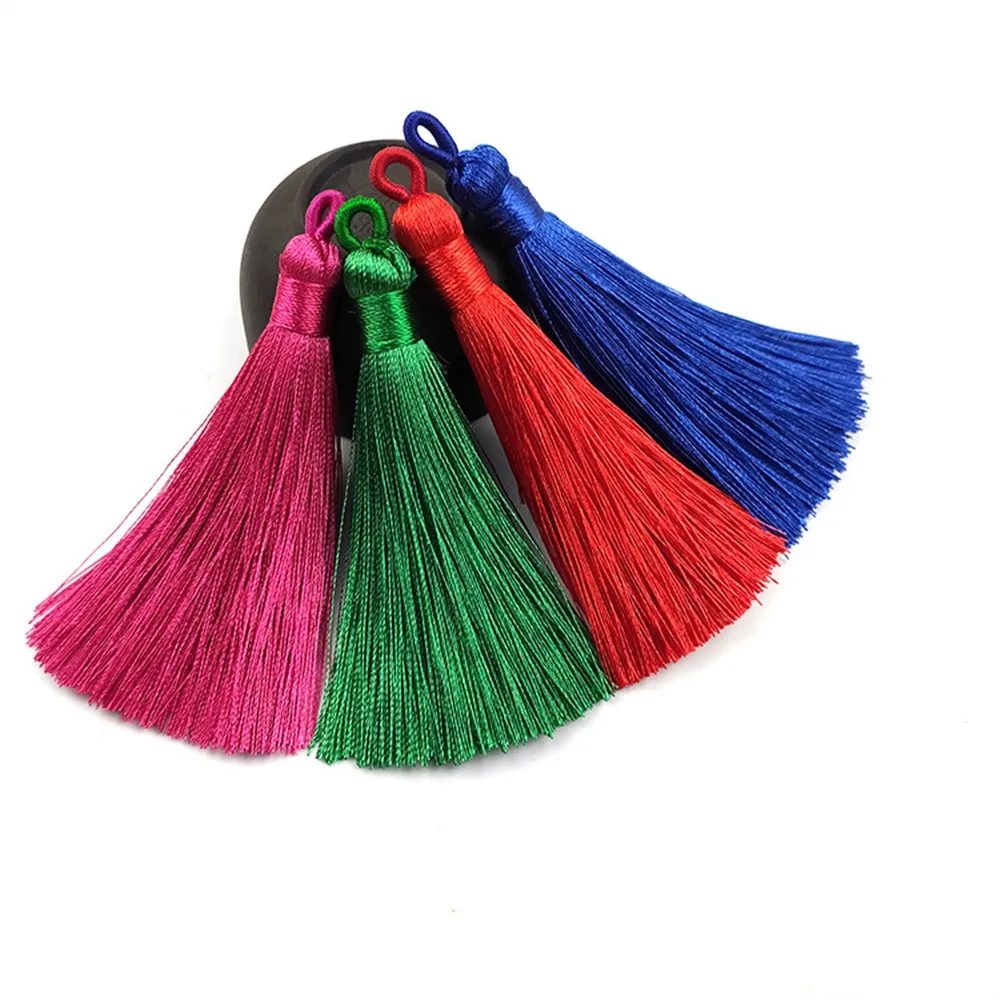 3-24Pcs 8cm Tassel with Pull Coil Ring Polyester Silk Decoratitive Tassels For Crafts Keychains Jewelry Curtains DIY Accessories