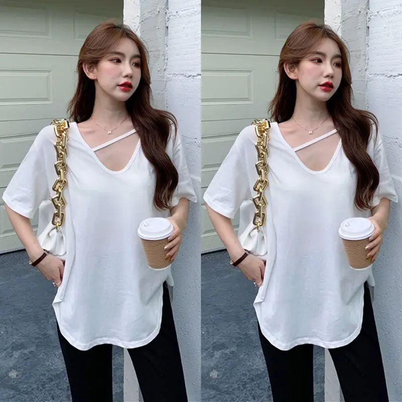 Lazy Style Loose Simplicity Short Sleeve Tops Women Clothing Solid All-match Plus Size Casual T Shirts Fashion Korean Summer New