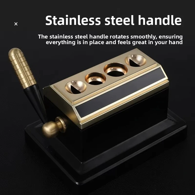 Stainless steel engraved thick tabletop cigar cutter, V-cut and four-hole multi-function