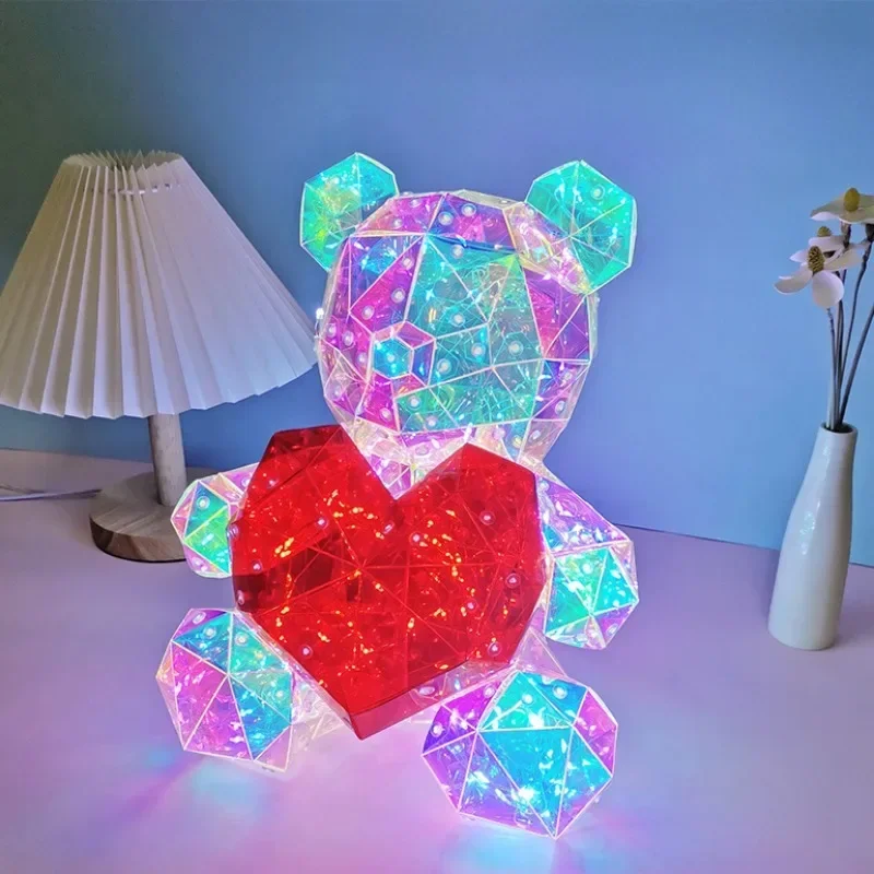 Led Light Up Teddy Bear Romantic Surprise Bear Lamp Colorful Red Heart Bear Girls Birthday Valentine\'S Day Xmas Christmas Gift