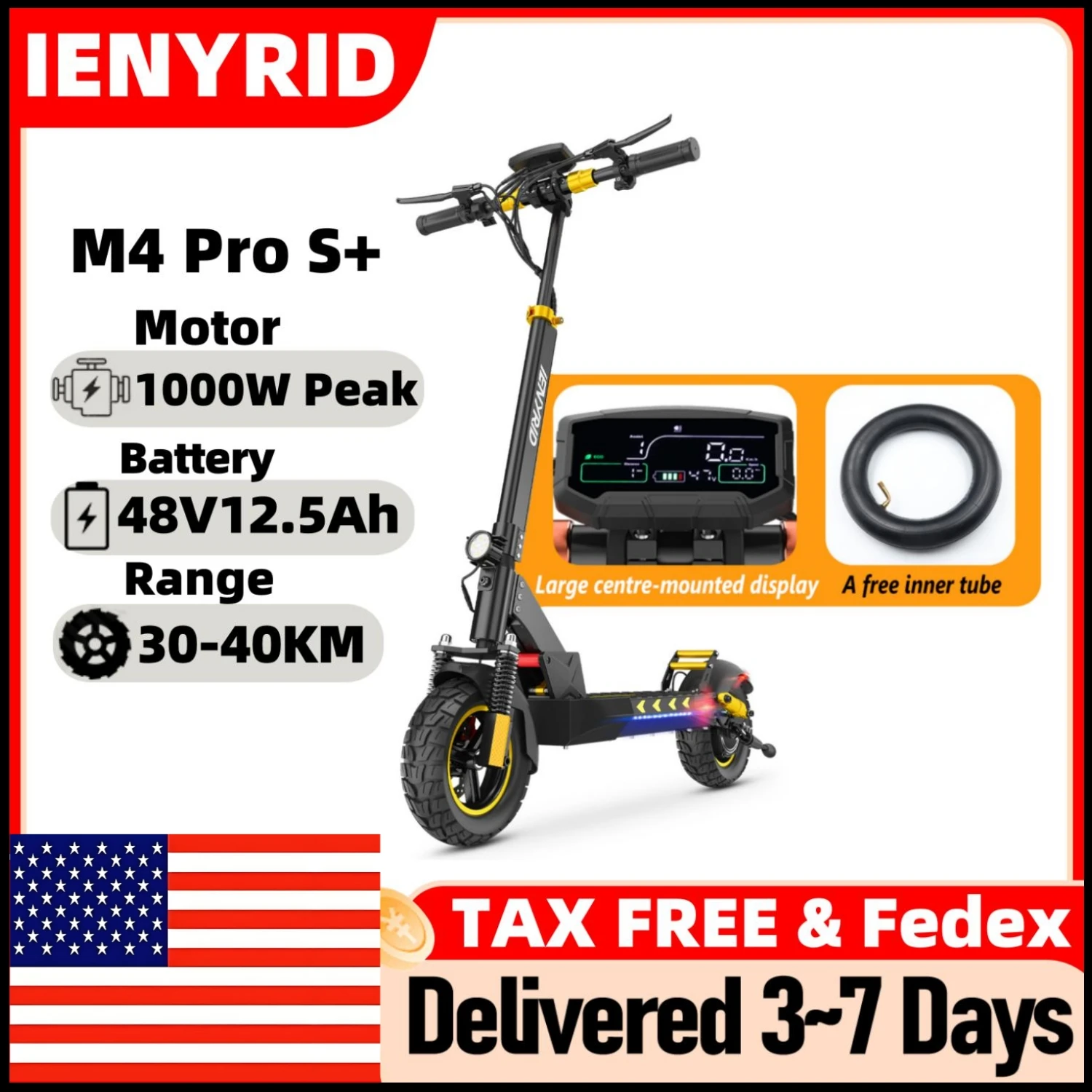 

Электрический скутер IENYRID M4 Pro S+, двигатель 800 Вт, аккумулятор 48 В, 12,5 Ач, самокат с шинами 10 дюймов, максимальная скорость 45 км/ч, дисковый тормоз, ЖК-дисплей