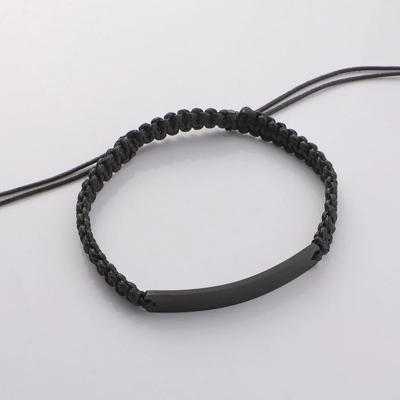 10Pcs/Lot Stainless Steel Mirror Polish Bar String Bracelet Black Braided Rope Wirst Woven Bracelet Hand-knitted Gifts