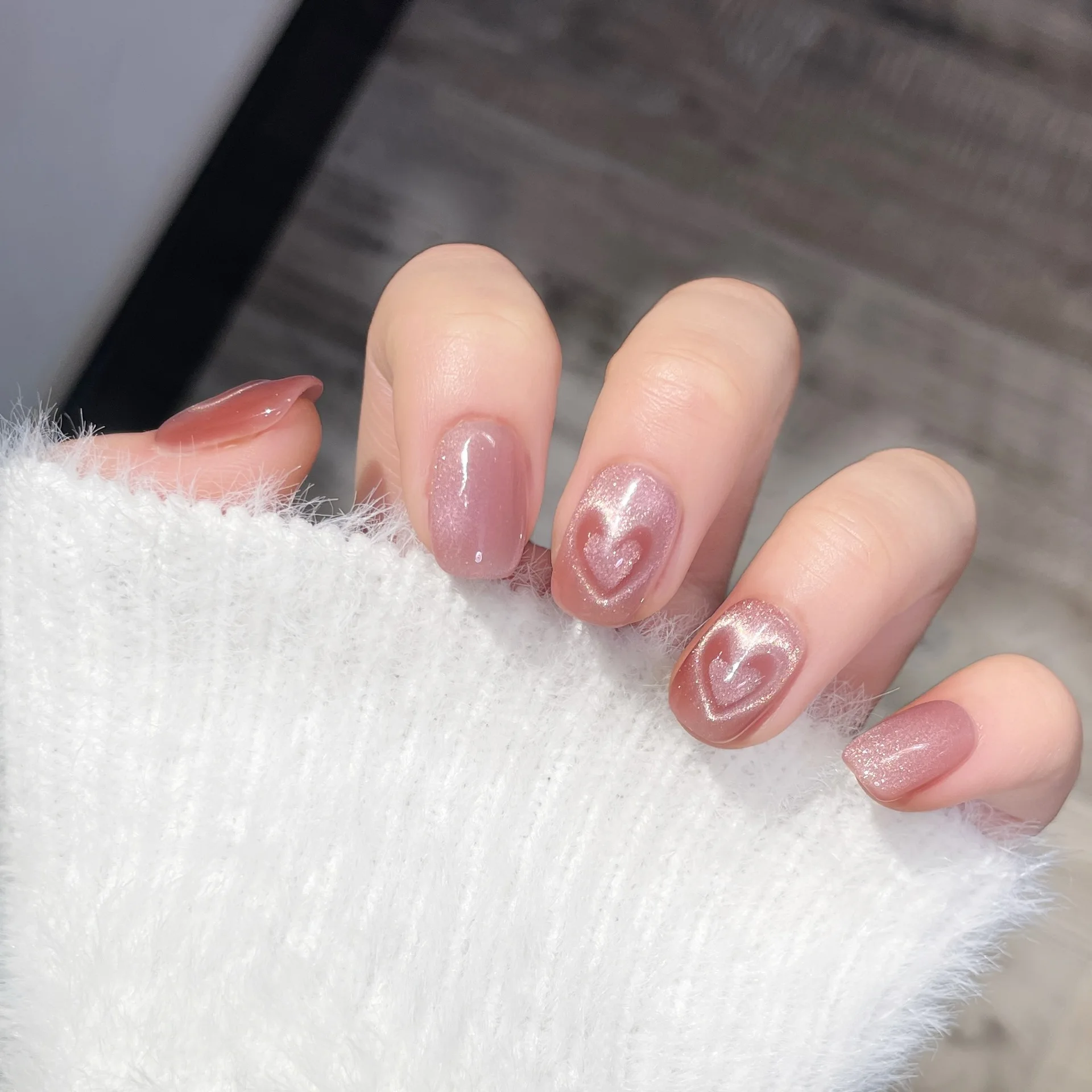 Faux ongles yeux de chat rose, faits à la main, à pression, avec nœud papillon, motifs de cœur d'amour, couverture complète, pointes pour femmes, manucure à faire soi-même