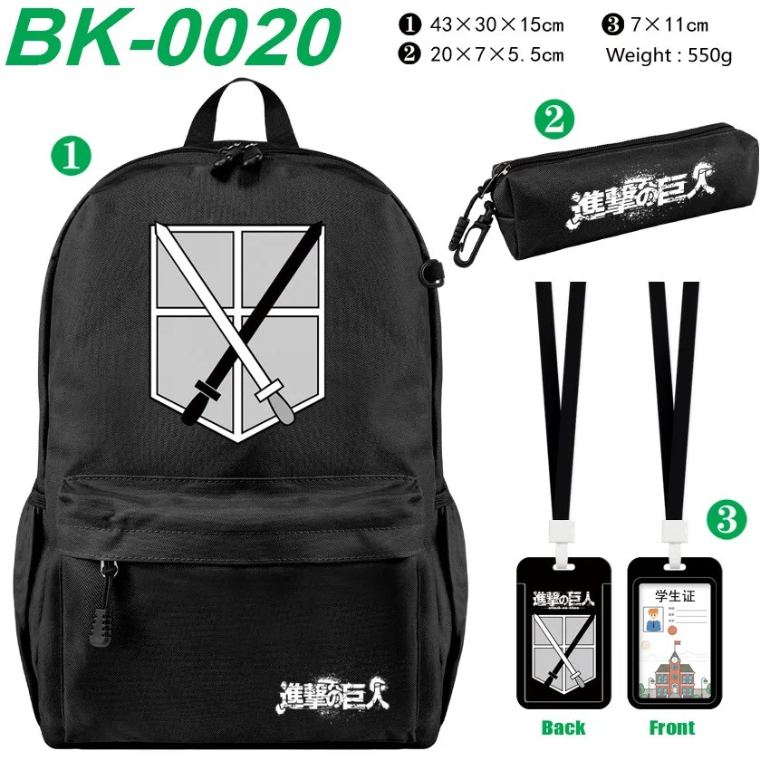 Anime Pencil Pen Case Attack On Titan Eren Mikasa Levi Students Shoulder Bag Boys Girls Kids School Black Backpacks
