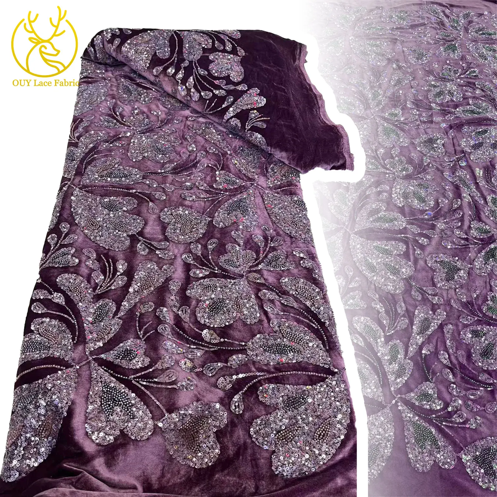 

Luxurious Velvet African Beaded Sequin Lace Fabric 2025 Luxury French Nigerian Dress Fabric For Wedding Party Clothing Material