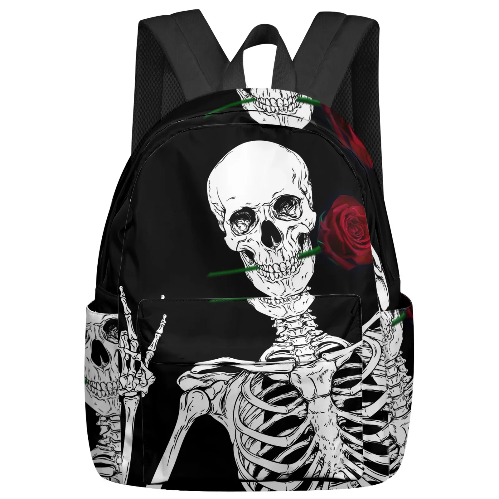 Skull Red Rose Flower Women Man Backpacks Waterproof Travel School Backpack For Student Boys Girls Laptop Book Pack Mochilas