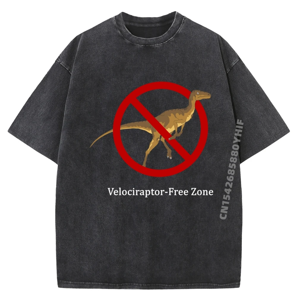 

Velociraptor Free Zone Dinosaur Graphic Tees Mens Printed T-shirts Women Normal Tops Shirts Newest Vintage Washed Shirt