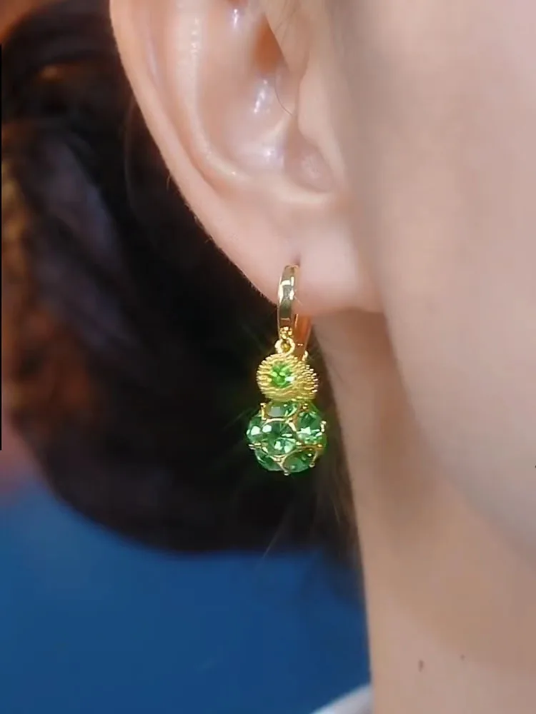 Net star style fresh green durian earrings gentle retro diamond tassel earrings fashion design earrings