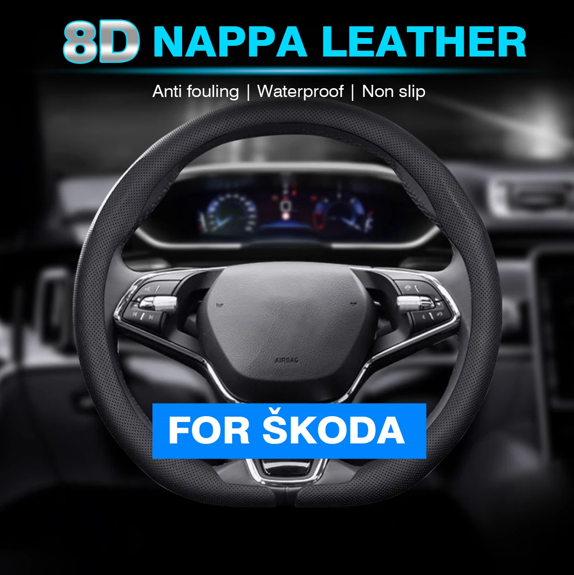 

Nappa Leather Car Steering Wheel Cover for Skoda Octavia Kodiaq KAROQ Superb VIRS breathable steering Auto Interior Accessories
