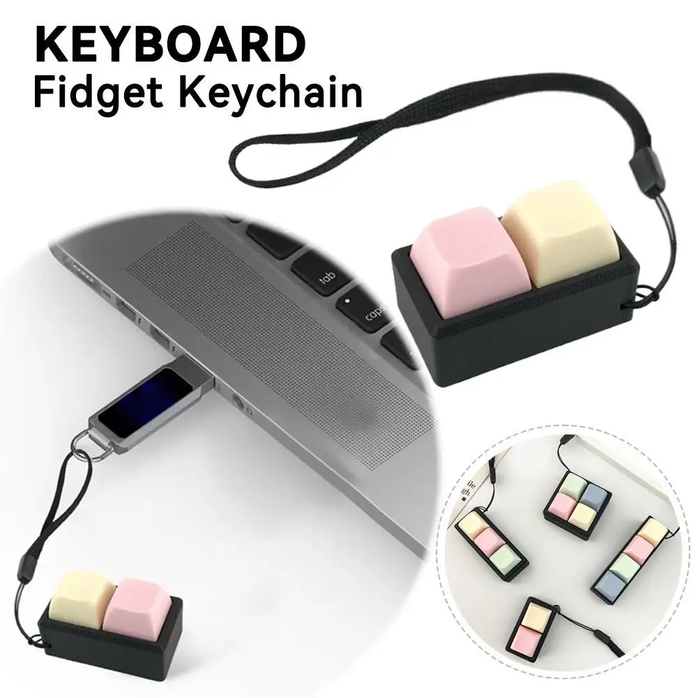 4 Keys Finger Keyboard Keycap Mechanical Button Fidget Keychain Stress Relief Decompression Gift For Adult Kids Relaxing Gadget