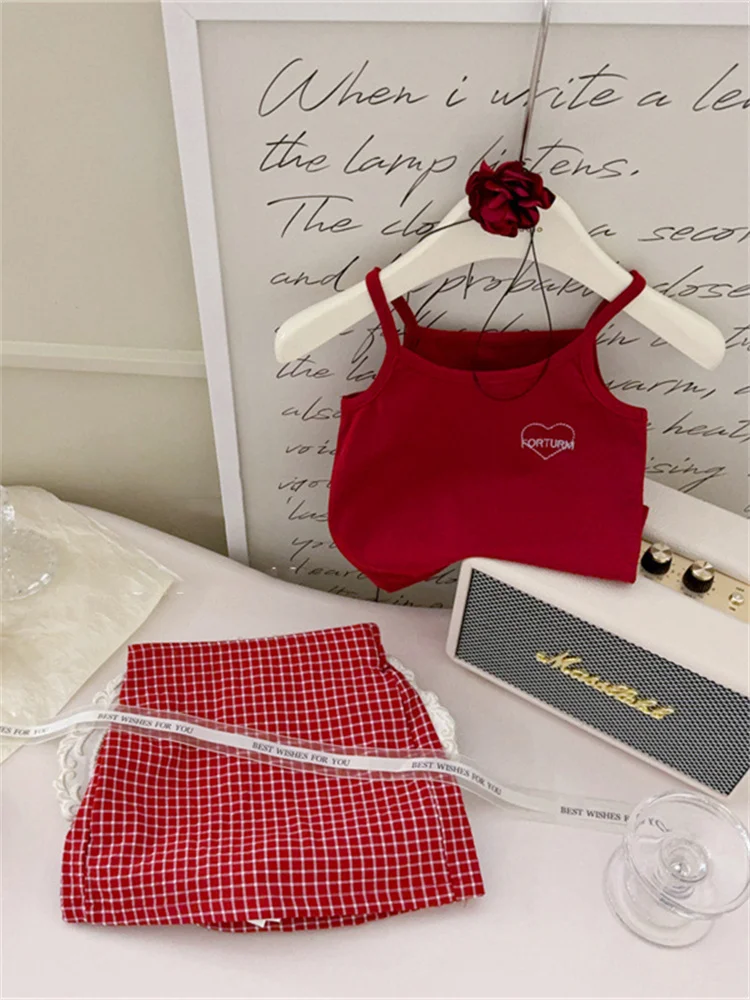 

Моющийся корейский летний комплект из двух предметов для девочек, топ с ремешком, юбка, наряд, милый ансамбль для маленьких девочек, шелковый материал