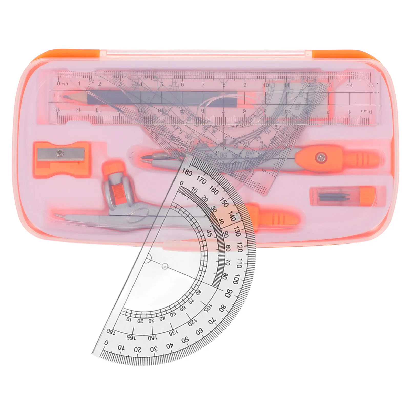 1Set Geometry Set for Students Rulers Protractor Compass Eraser Pencil Sharpener Precise Drawing Tools Versatile Applications