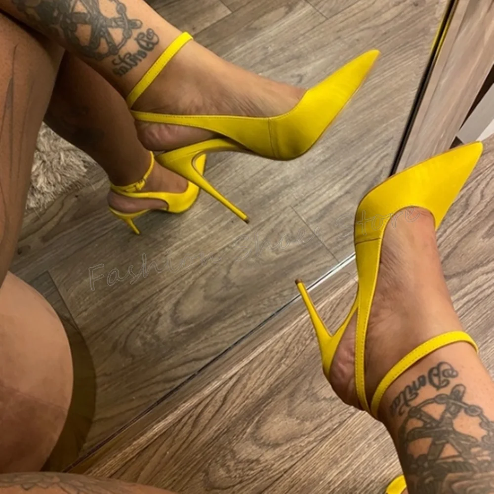 

Yellow Pointed Toe Ankle Strap Sandals Stilettos High Heels High Heel Shoes for Women Fashion Heels 2025 New Zapatos Para Mujere