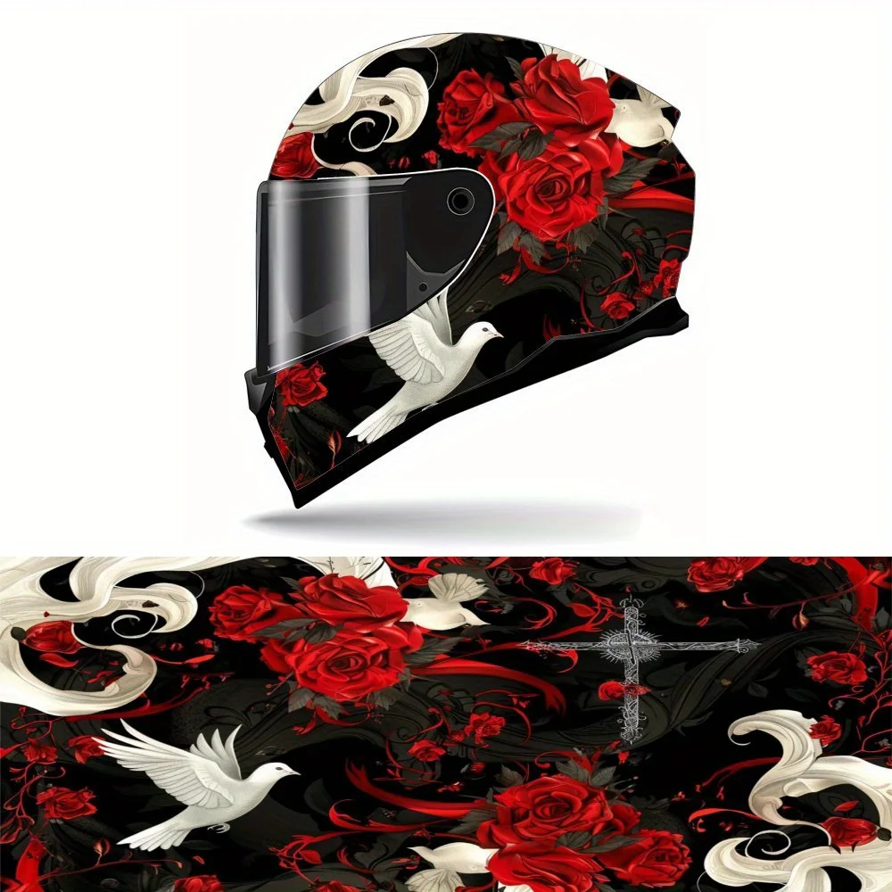 

Red rose and white dove dance together, exquisite, cool, gift, motorcycle helmet sticker - durable PVC, motorcycle racing helmet