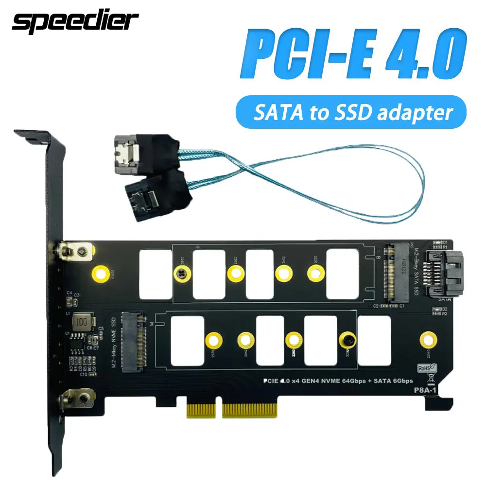 PCIE 4.0 X4 To M.2-NVME SSD Adapter Card SATA+SSD Dual-drive Adapter Card High-speed Stable Backward Compatible with PCIE 3.0