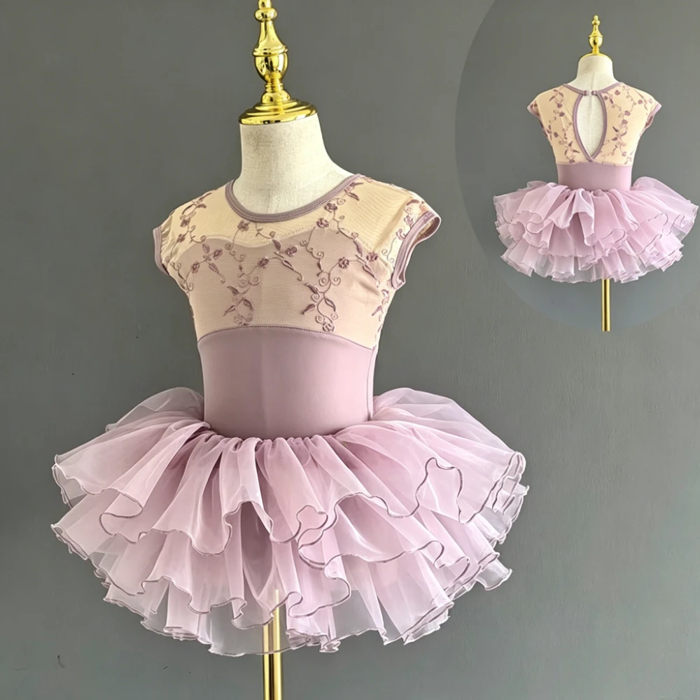 

THEEPER Ballet Leotard Floral Embroidery, Keyhole Back Front Lined, Optional Tutu Skirt Ballet Costume Gymnastics Dance Wear