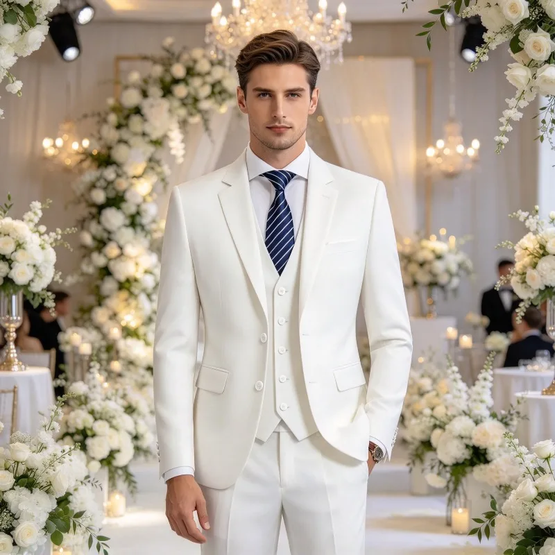 14 Color XXS-3XL Jacket + Vest+Pants  High-end Brand Formal Business Mens Suit Three-piece Groom Wedding Dress Solid Color Suit
