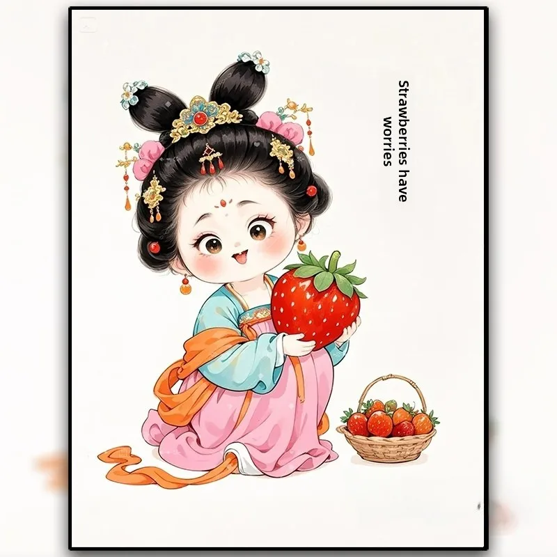 

Semi-Finished Cross-Stitch DIY Handmade Gift Diamond Painting Tang Style Embroidery No Worries Girl Cross-Stitch Kit Home Fabric