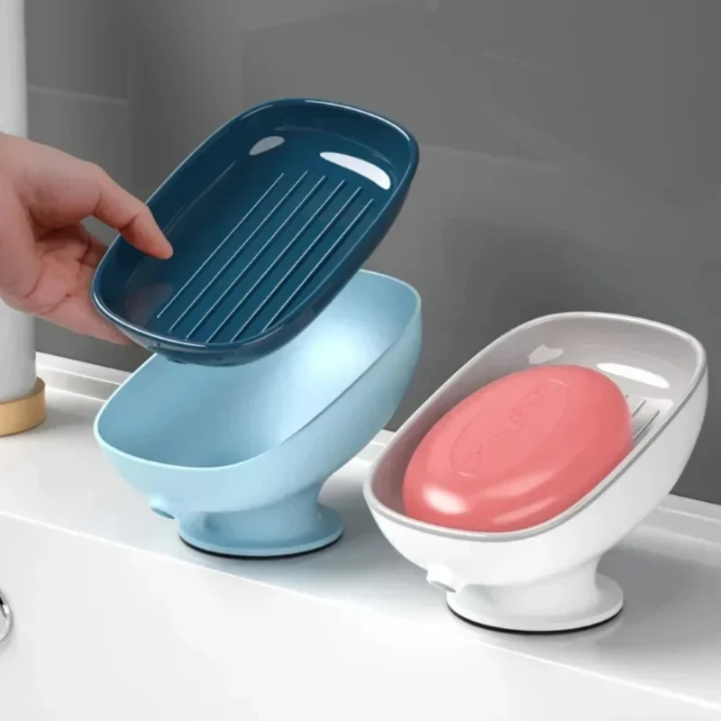 1Pcs Bathroom Soap Dishes Holder Self Draining Soap Box Super Suction Portable Soap Container for Bathroom Accessories