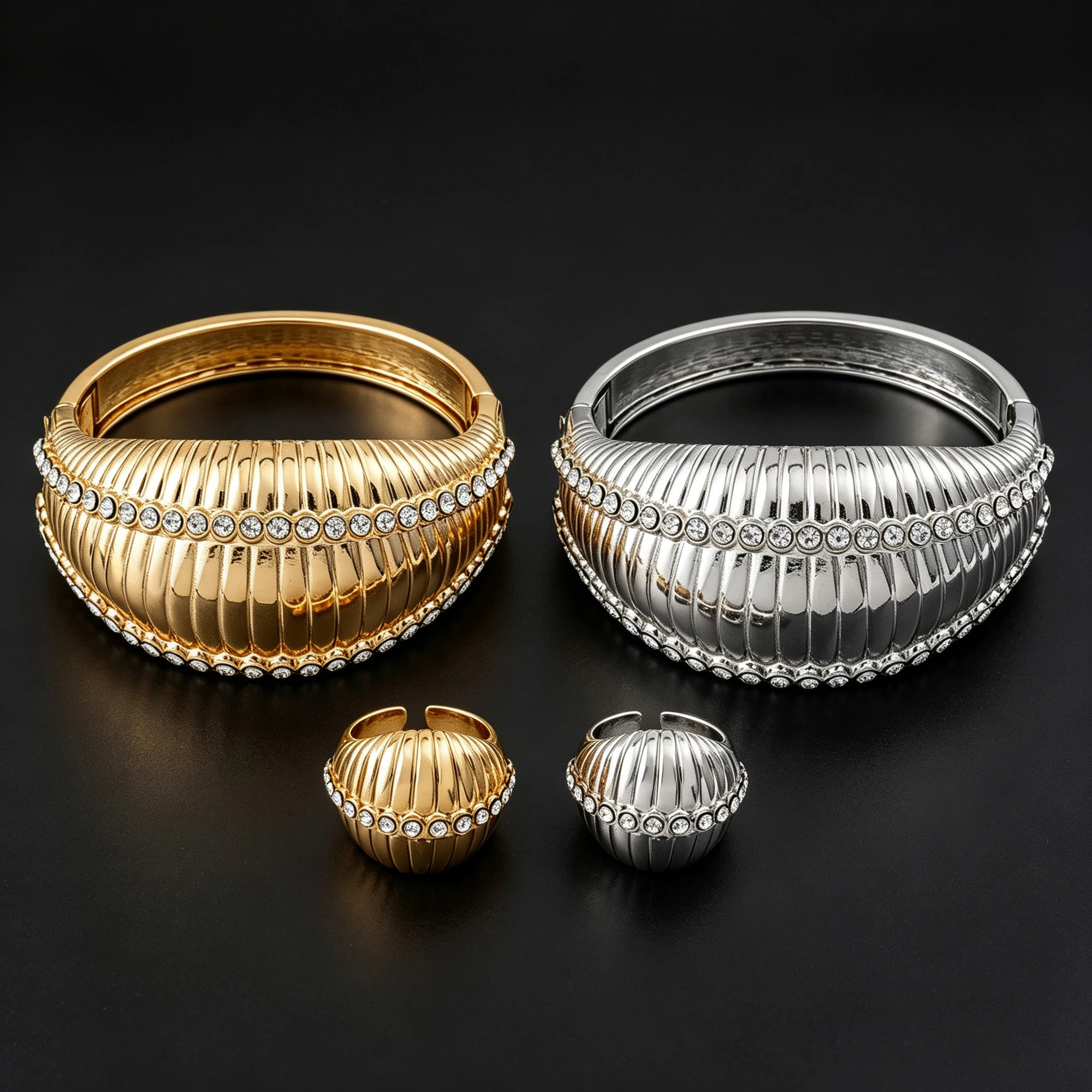 Gold silver bangle rings zirconium stones cuff hand bracelet ring Jewelry accessories Gift