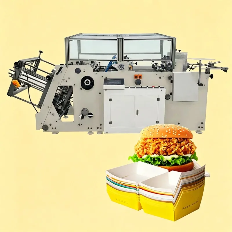 Double Station Servo Driven Paper Box Making Machine Automatic Hamburger Lunch Box Carton Erecting Equipment CE Certified