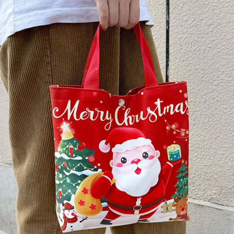 Christmas Santa Claus Canvas Tote Bag Reusable Xmas Handbag Lovely New Year Gift Party Supply