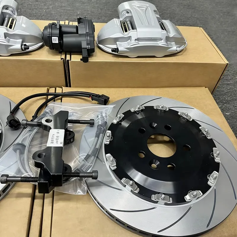 GT6 Front 6Pot and EPB Rear 4Pot Big Brake Caliper Kit with Drilled Slotted Brake Rotors and Performance Brake Pads
