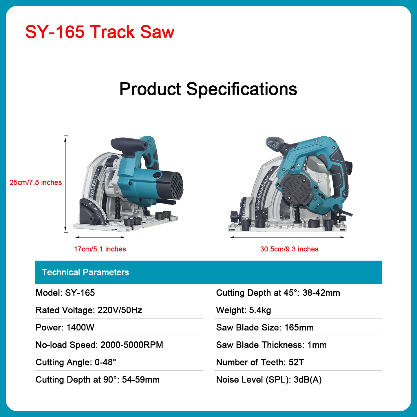 SY-165 (2025 جديد) منشار مسار خالي من الغبار بقدرة 1400 وات لأعمال النجارة، آلة قطع ألواح الجبس المستديرة الكهربائية