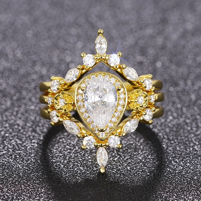 CAOSHI Magnificent Gold Color Rings for Wedding Temperament Elegant Female Finger Accessories Brilliant Zirconia Jewelry Rings