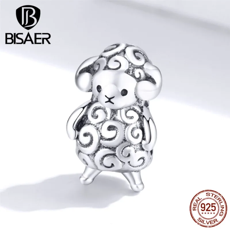 Sheep Charms BISAER 925 Sterling Silver Be Unique The Sheep Beads Charms Original Silver 925 For Jewelry Making EFC187