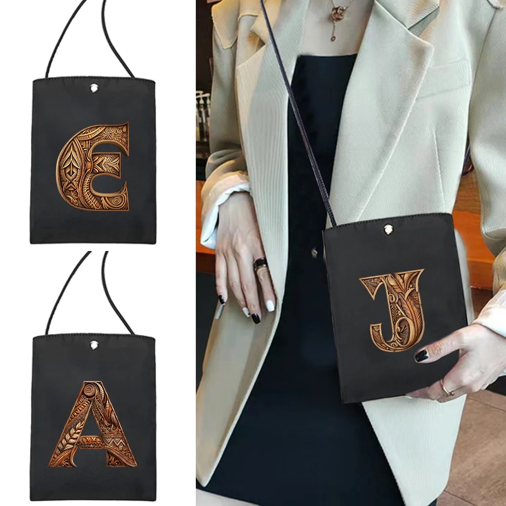 Women's One Shoulder Crossbody Wood Art Letter Print Pattern Simplicity Mobile Phone Bag Outdoor Travel Phone Key Shoulder Bags