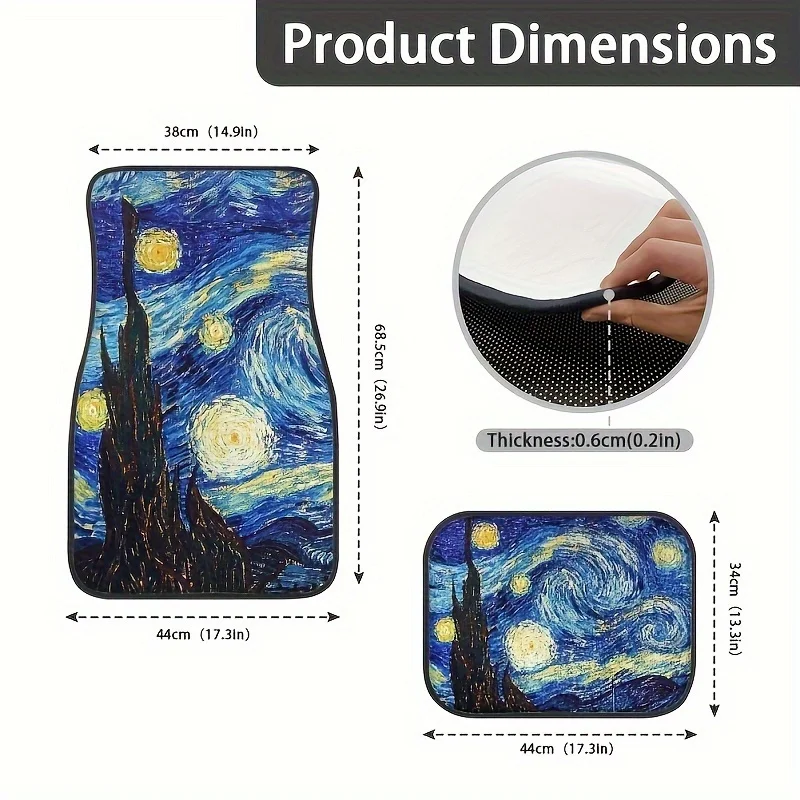 

2D Flat, 4pcs Premium Starry Moon Night Pattern Car Floor Mats - Universal Fit, Easy To Clean, Durable Polyester Fiber, Non-3D P