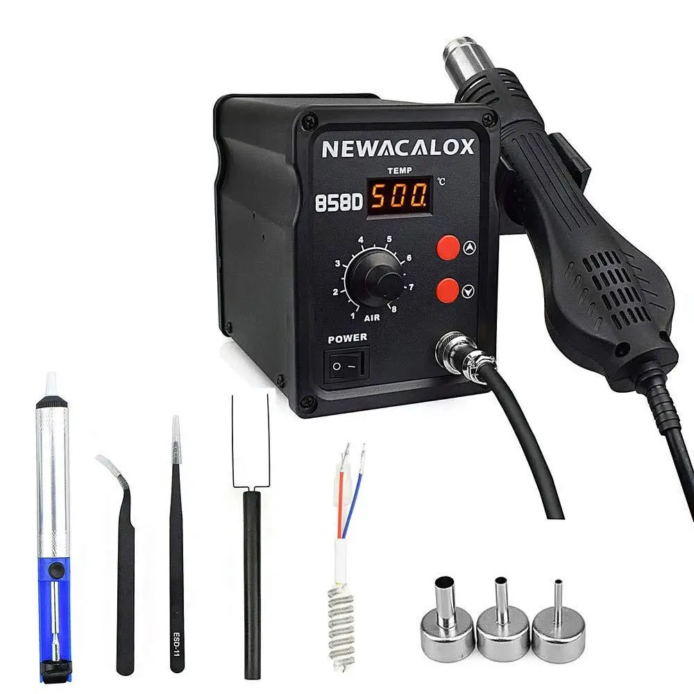858D Soldering Station Hot Air Rework Station BGA IC Desoldering Tool LCD Display 500°C Airflow Adjustable Fast Heating Safe