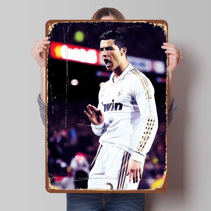Messi Soccer Ronaldo Metal Poster Customized Wall Art Retro Vintage Tinplate Signs for Man Cave Decoration Garage House Decor