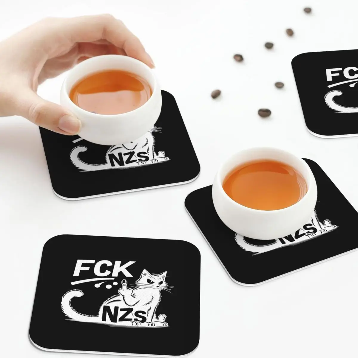 Fck Nzs Statement With Proud Cat Coasters Kitchen Placemats Non-slip Insulation Cup Coffee Mats  Tableware Pads Set of 4