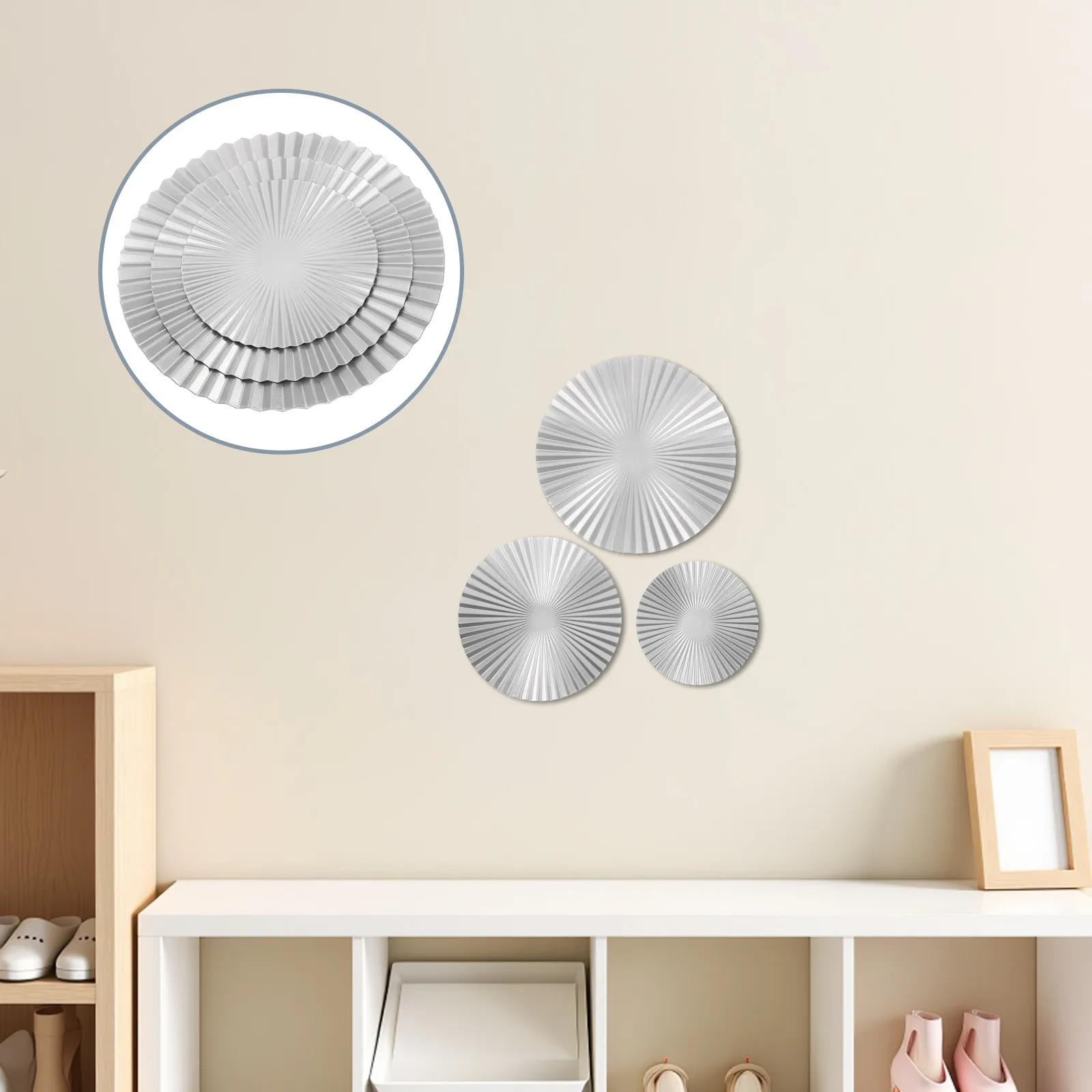 3Pcs Sunburst Radial Wall Decor Modern Metal Sunburst Wall Art Round 3D Ripple Panels Living Room Entryway Decoration